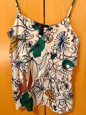 BCBGMAXAZRIA Printed Cami Ruffle V-Neck Tank Top